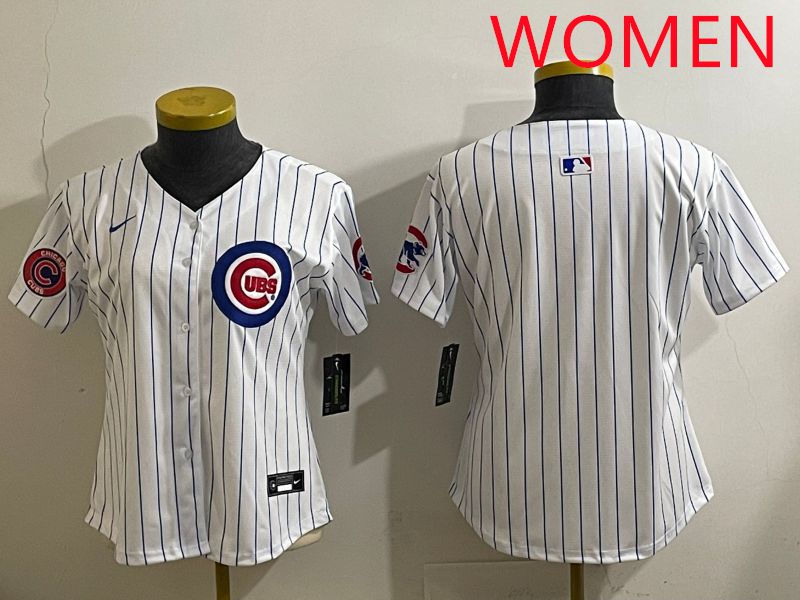 Women 2025 Chicago Cubs Blank White Stripe Game Nike MLB Jersey style 2->women mlb jersey->Women Jersey